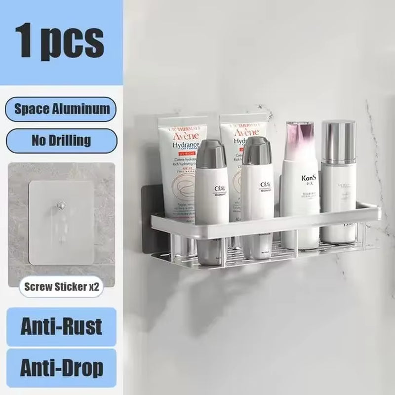 Bathroom Storage Rack, Diamond Free Wall Mounted Shampoo Bottle, Shower Corner Rack, Aluminum Bathroom Kitchen Accessories