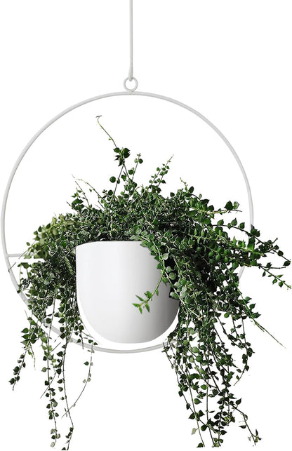 Hanging Planter Indoor Modern Boho Plant Pot Metal Wall and Ceiling Plant Holder, Mid Century Minimalist Flower Pot for Hanging Plants(White)