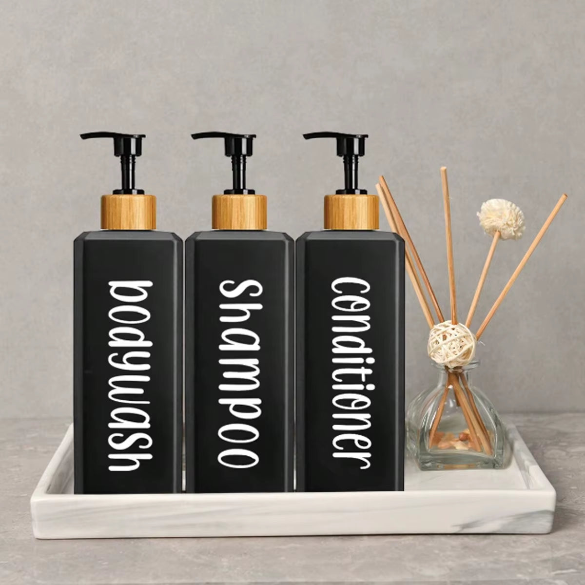 3Pcs/Set Square 500Ml Bottle Dispenser for Shampoo, Conditioner and Shower Gel Lotion Dispenser Bottle